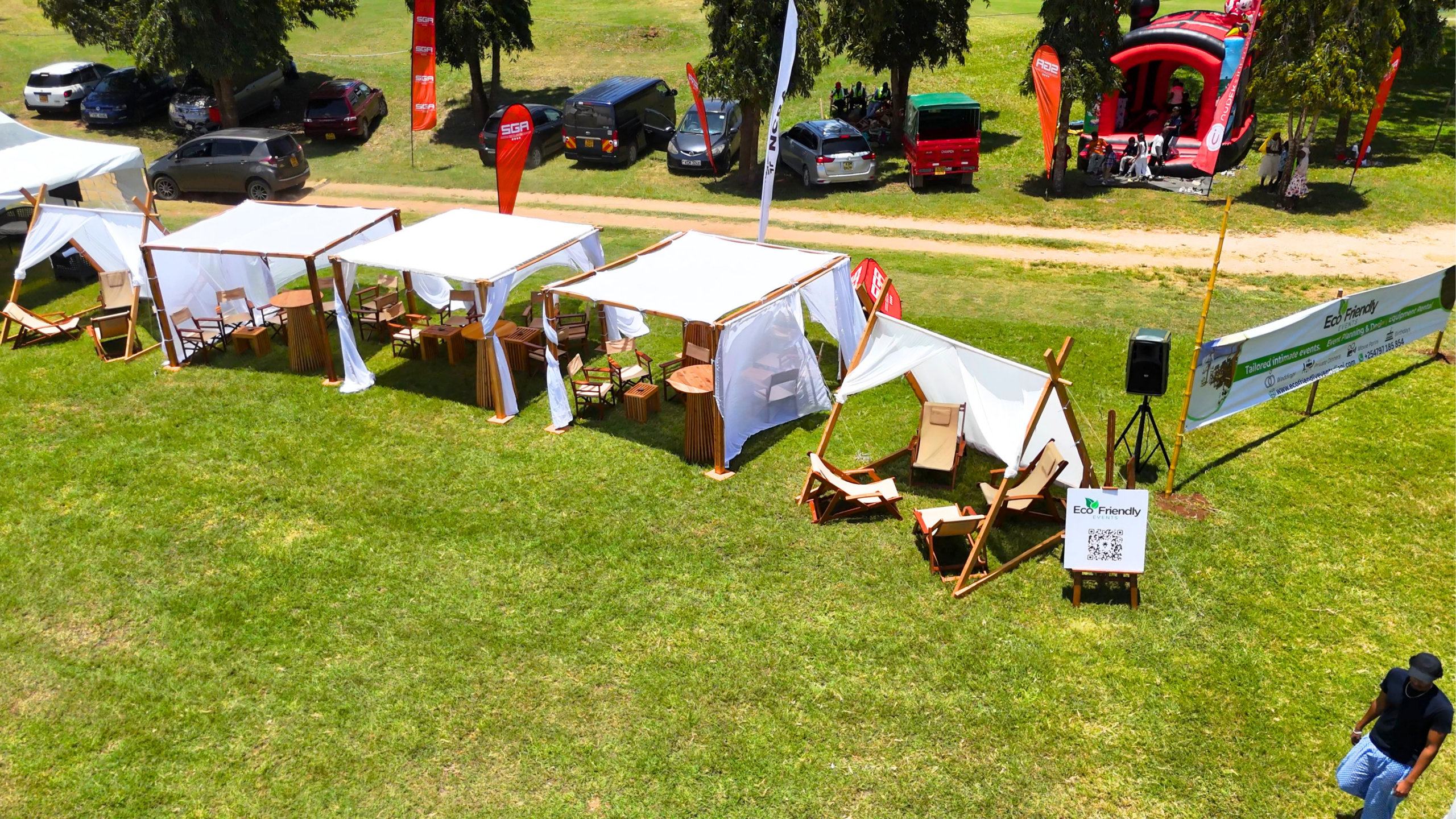 Aerial view of the Eco Friendly Events canopy setup at the Diani Goat Derby