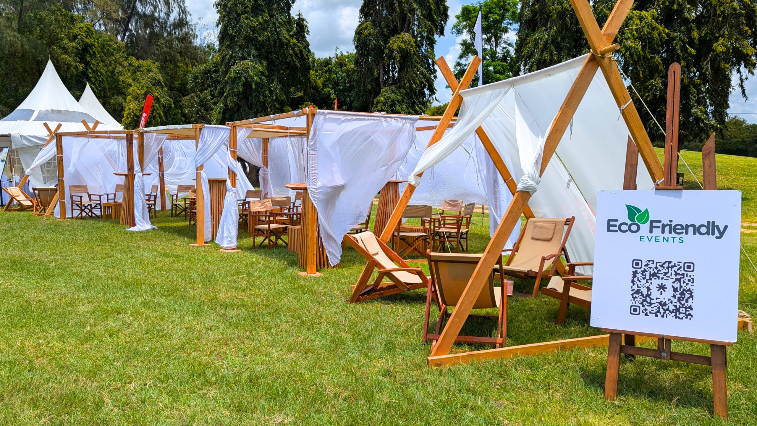 Eco Friendly Events Diani canopy display with a branded QR sign